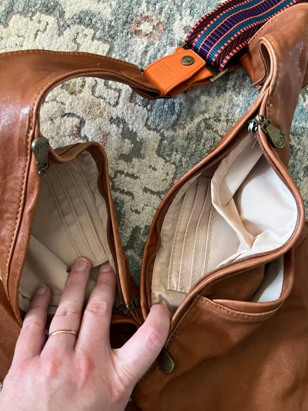 Sash Brown Leather Crossbody with Jacquard Strap - Picture 6 of 12